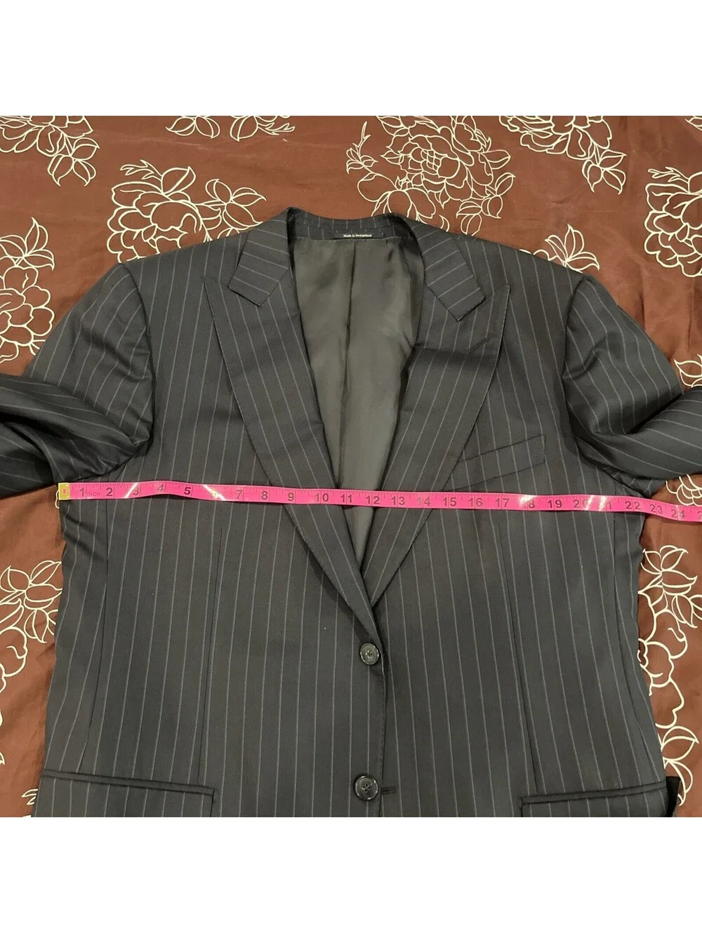 ERMENEGILDO ZEGNA MENS SUIT JACKET BLAZER 44R BLUE WITH PINSTRIPES WOOL SILK